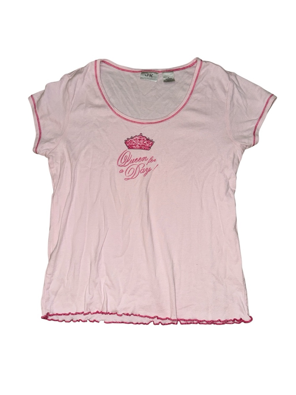 Vintage Y2K JK Intimates Queen for a Day Pink Baby Tee M Princess Crown